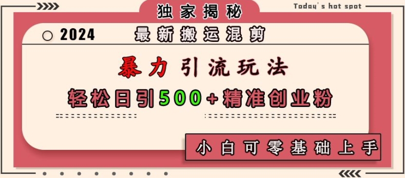 最新搬运混剪暴力引流玩法，轻松日引500+精准创业粉，小白可零基础上手-博库