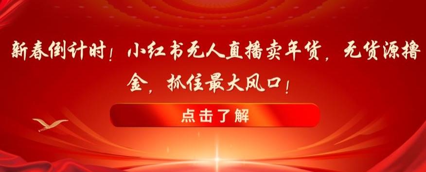 新春倒计时！小红书无人直播卖年货，无货源撸金，抓住最大风口【揭秘】-博库