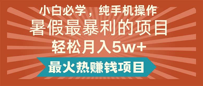 小白必学，纯手机操作，暑假最暴利的项目轻松月入5w+最火热赚钱项目-博库