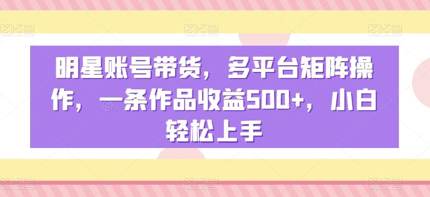 明星账号带货，多平台矩阵操作，一条作品收益500+，小白轻松上手【揭秘】-博库