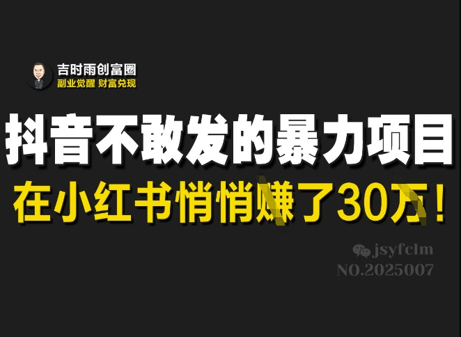 抖音不敢发的暴利项目，在小红书悄悄挣了30W-博库