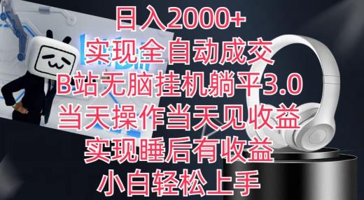 日入2000+，实现全自动成交，B站无脑挂机躺平3.0，当天操作当天见收益，实现睡后有收益【揭秘】-博库