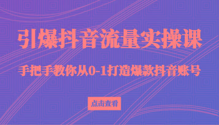 引爆抖音流量实操课，手把手教你从0-1打造爆款抖音账号(27节课)-博库