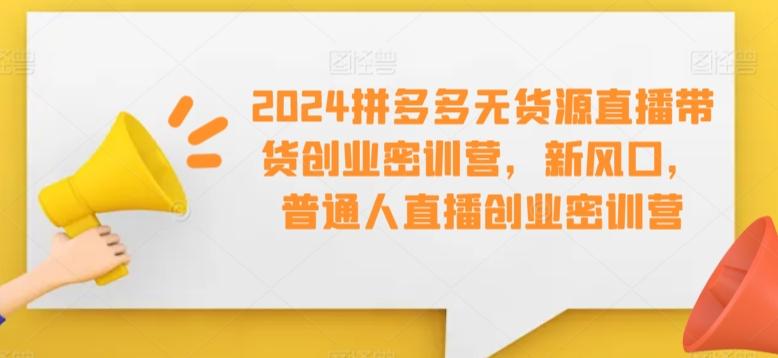 2024拼多多无货源直播带货创业密训营，新风口，普通人直播创业密训营-博库