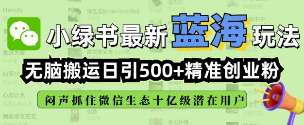 小绿书无脑搬运引流，全自动日引500精准创业粉，微信生态内又一个闷声发财的机会-博库