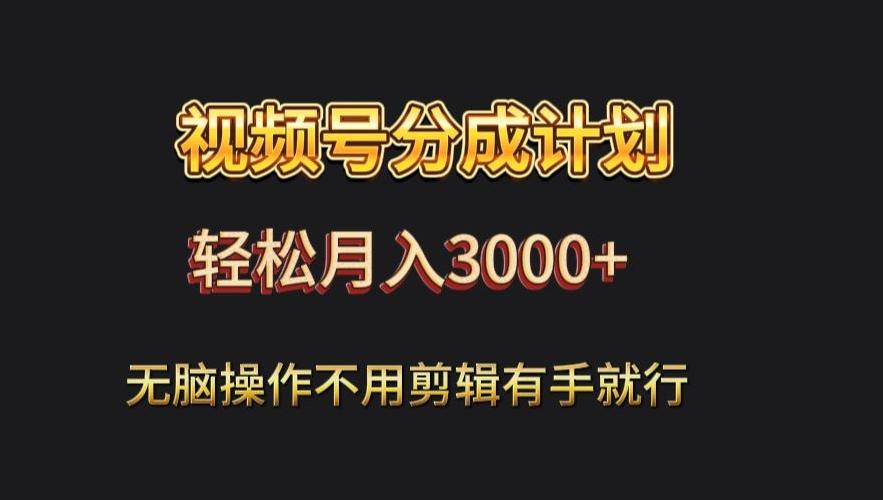 视频号流量分成，不用剪辑，有手就行，轻松月入2000+-博库