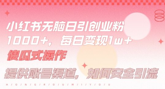 小红书无脑每日引流创业粉500+，小白每天只花半小时，躺赚长尾收益【揭秘】-博库