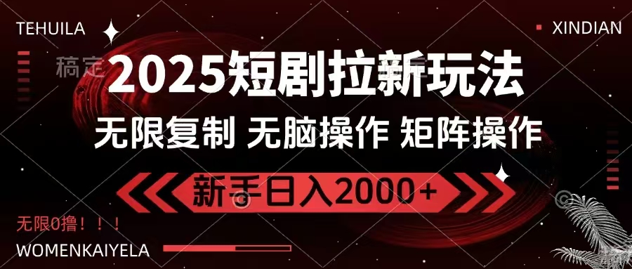 2025短剧拉新玩法，无需注册登录，无限0撸，无脑批量操作日入2000+-博库