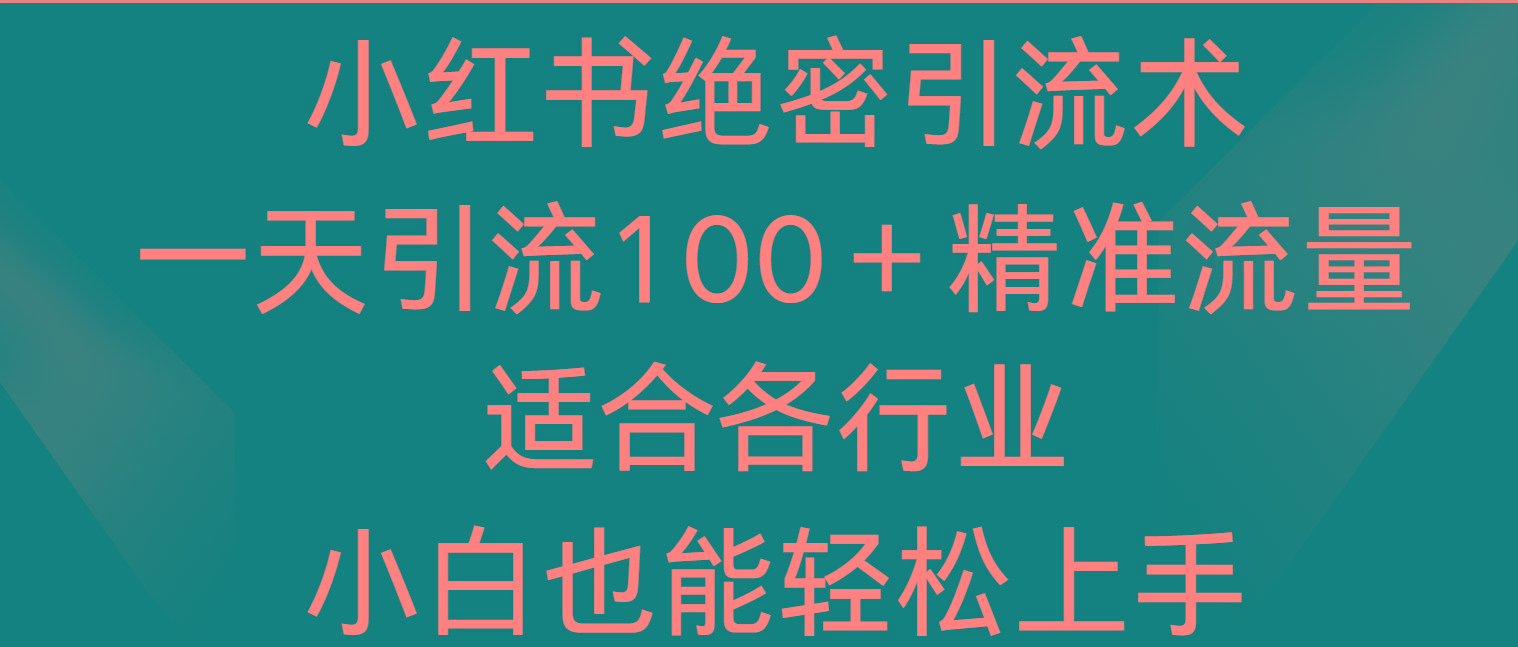 小红书绝密引流术，一天引流100＋精准流量，适合各个行业，小白也能轻松上手-博库