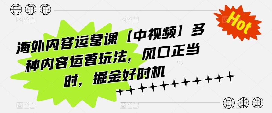 海外内容运营课【中视频】多种内容运营玩法，风口正当时，掘金好时机-博库