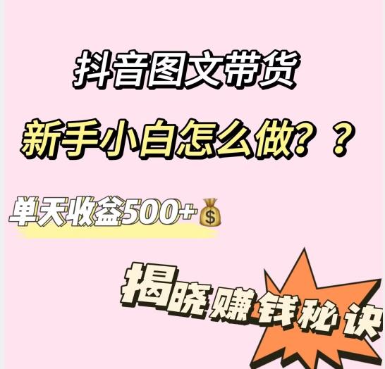 抖音图文带货，新手小白怎么做？单天收益500+【揭秘赚钱秘诀】-博库