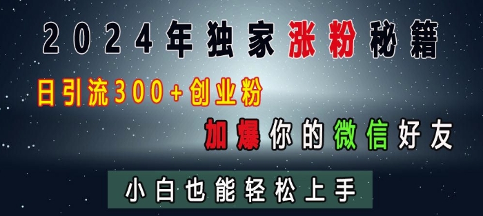 2024年独家涨粉秘籍，日引流300+创业粉，加爆你的微信好友，小白也能轻松上手-博库