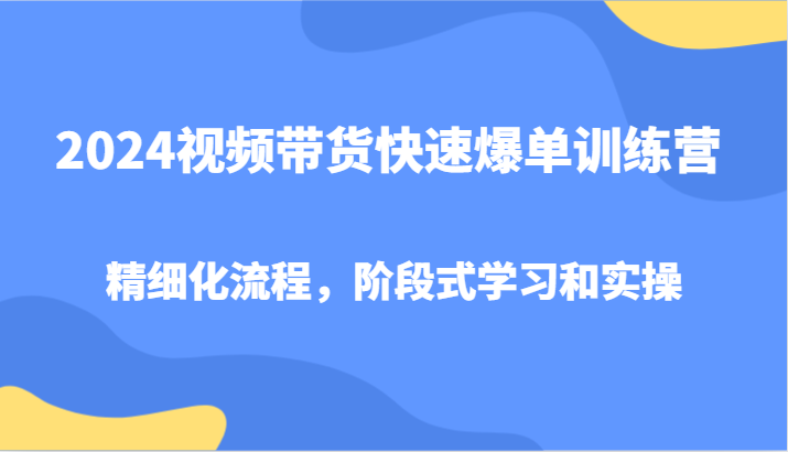 2024视频带货快速爆单训练营，精细化流程，阶段式学习和实操-博库