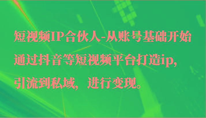 短视频IP合伙人-从账号基础开始通过抖音等短视频平台打造ip，引流到私域，进行变现。-博库