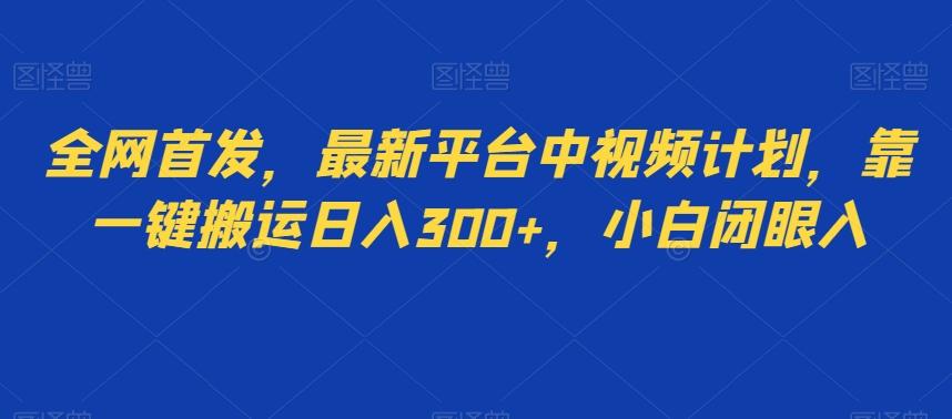 全网首发，最新平台中视频计划，靠一键搬运日入300+，小白闭眼入-博库