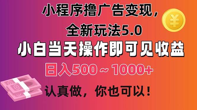 小程序撸广告变现，全新玩法5.0，小白当天操作即可上手，日收益 500~1000+-博库