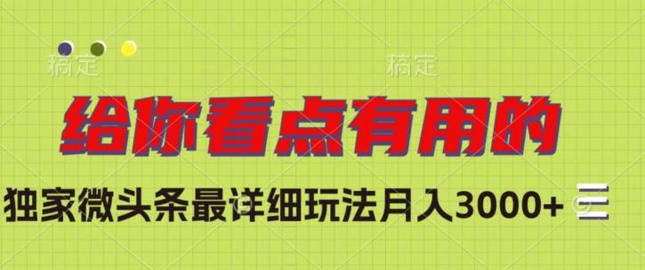 独家微头条最详细玩法，月入3000+【揭秘】-博库