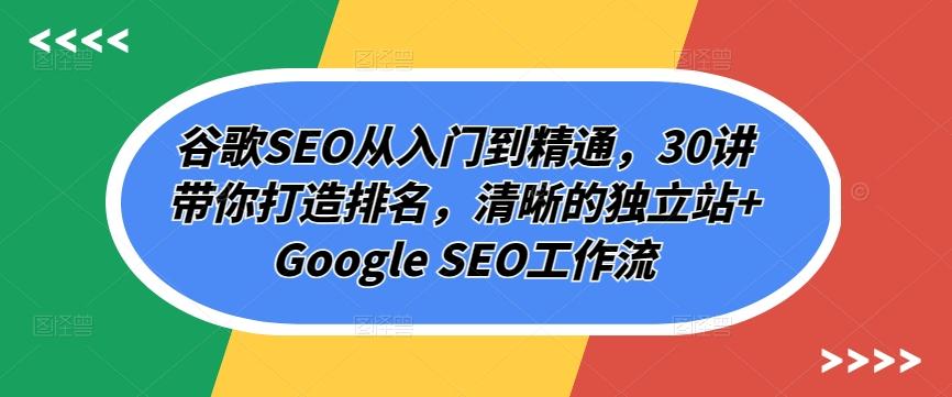 谷歌SEO从入门到精通，30讲带你打造排名，清晰的独立站+Google SEO工作流-博库