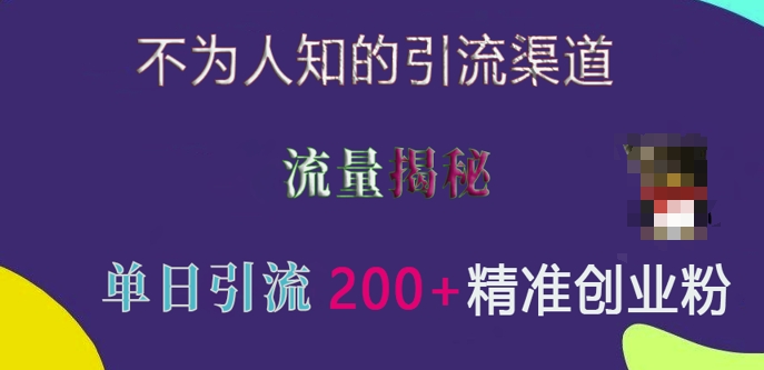 不为人知的引流渠道，流量揭秘，实测单日引流200+精准创业粉【揭秘】-博库