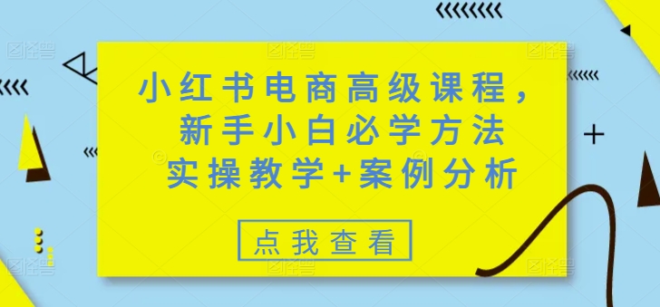 小红书电商高级课程，新手小白必学方法，实操教学+案例分析-博库