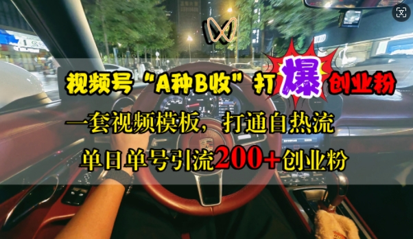 视频号“A种B收”打爆创业粉，一套视频模板打通自热流，单日单号引流200+创业粉-博库