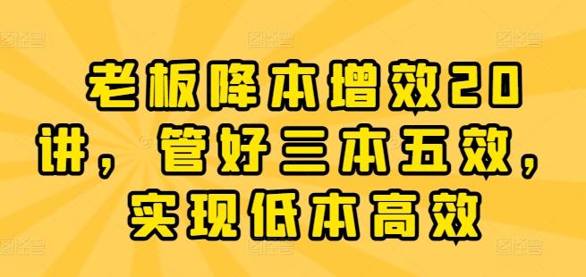 老板降本增效20讲，管好三本五效，实现低本高效-博库