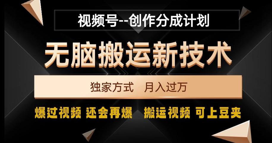 视频号无脑搬运新技术，破原创壕流量，独家方式，爆过视频，还会再爆【揭秘】-博库