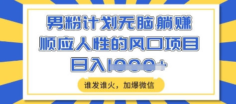 男粉计划无脑躺Z，顺应人性的风口项目，谁发谁火，加爆微信，日入多张【揭秘】-博库