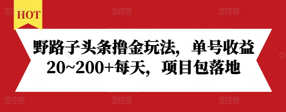 野路子头条撸金玩法，单号收益20~200+每天，项目包落地-博库