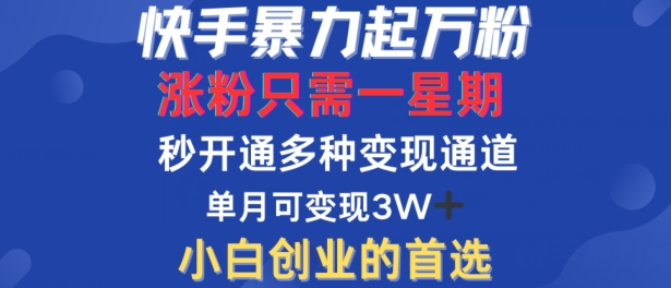 快手暴力起万粉，涨粉只需一星期，多种变现模式，直接秒开万合，单月变现过W【揭秘】-博库