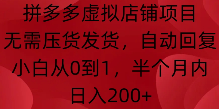 拼多多虚拟店铺项目，无需压货发货，自动回复，小白从0到1，半个月内日入200+【揭秘】-博库