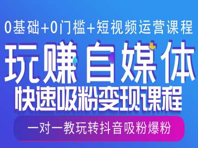 0基础+0门槛+短视频运营课程，玩赚自媒体快速吸粉变现课程，一对一教玩转抖音吸粉爆粉-博库