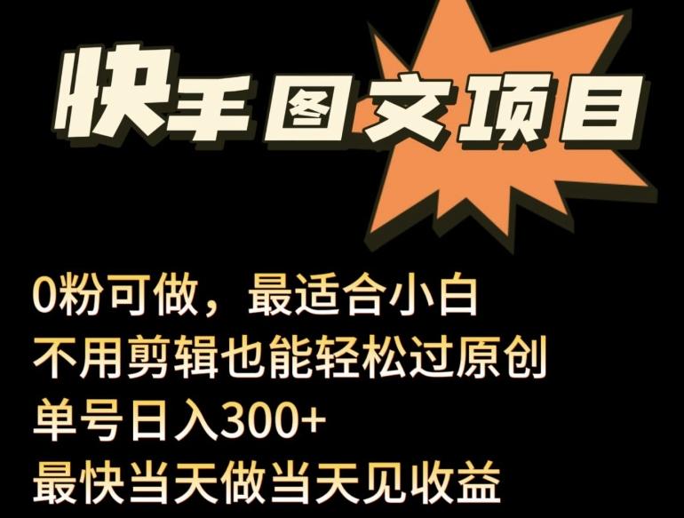 24年最新快手图文带货项目，零粉可做，不用剪辑轻松过原创单号轻松日入300+【揭秘】-博库