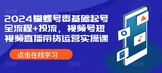 2024蝴蝶号零基础起号全流程+投流，视频号短视频直播带货运营实操课-博库