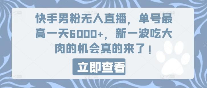 快手男粉无人直播，单号最高一天6000+，新一波吃大肉的机会真的来了-博库