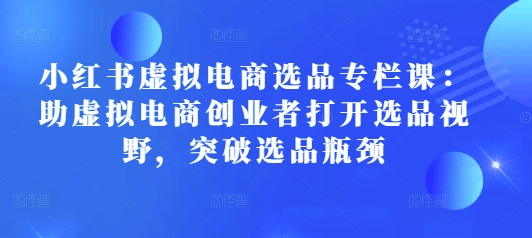 小红书虚拟电商选品专栏课：助虚拟电商创业者打开选品视野，突破选品瓶颈-博库