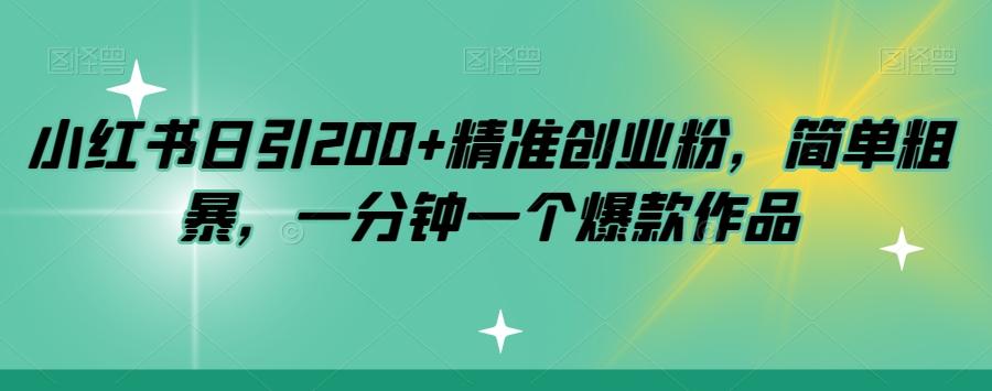 小红书日引200+精准创业粉，简单粗暴，一分钟一个爆款作品【揭秘】-博库