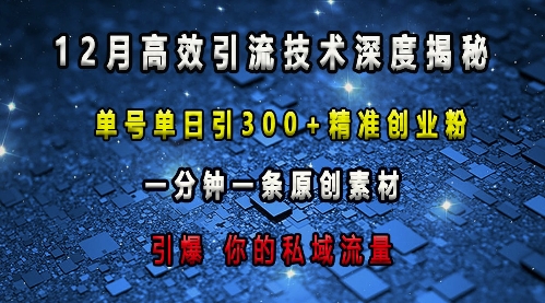 最新高效引流技术深度揭秘 ，单号单日引300+精准创业粉，一分钟一条原创素材，引爆你的私域流量-博库