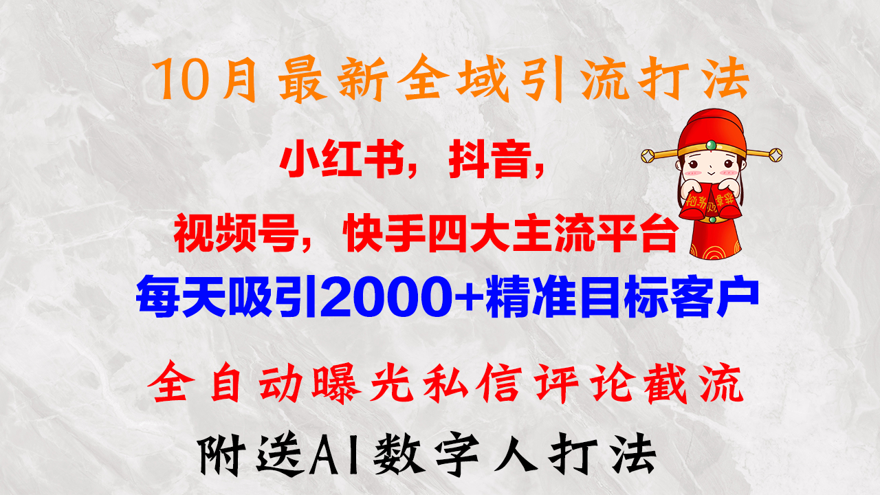 10月最新小红书，抖音，视频号，快手四大平台全域引流，，每天吸引2000…-博库