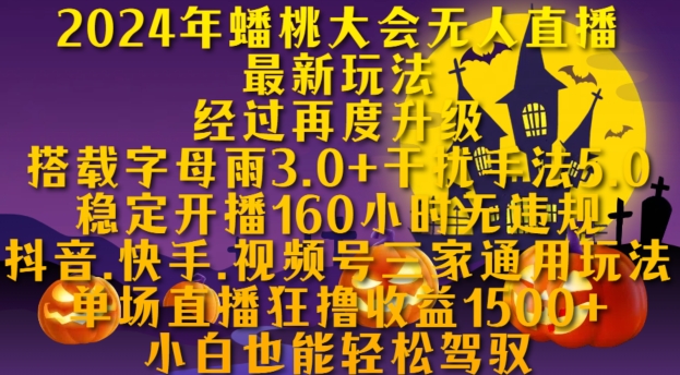 2024年蟠桃大会无人直播最新玩法，稳定开播160小时无违规，抖音、快手、视频号三家通用玩法【揭秘】-博库