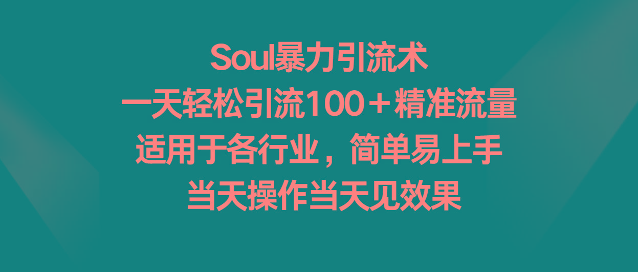 Soul暴力引流术，一天轻松引流100＋精准流量，适用于各行业，简单易上手！-博库