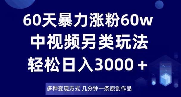 60天暴力涨粉60W，中视频另类玩法，日入3000＋，几分钟一条原创作品多种变现方式-博库