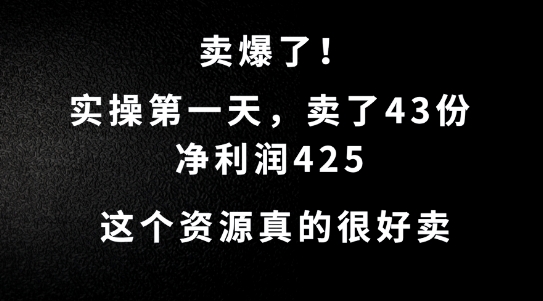 这个资源，需求很大，实操第一天卖了43份，净利润425【揭秘】-博库