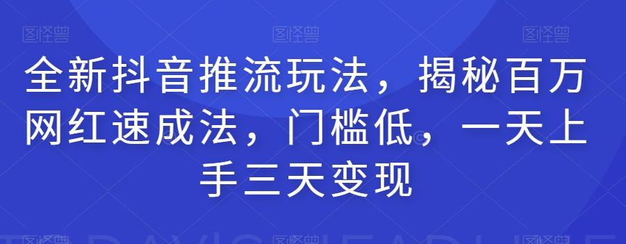 全新抖音推流玩法，揭秘百万网红速成法，门槛低，一天上手三天变现-博库