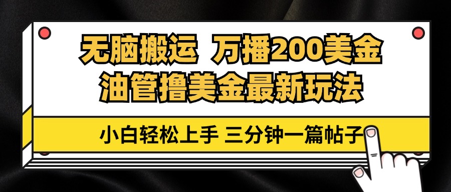 油管无脑搬运撸美金玩法教学，万播200刀，三分钟一篇帖子，小白轻松上手-博库