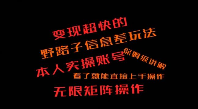 变现超快的野路子信息差玩法，本人实操账号保姆级讲解-博库