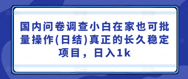 国内问卷调查小白在家也可批量操作(日结)真正的长久稳定项目，日入1k【揭秘】-博库