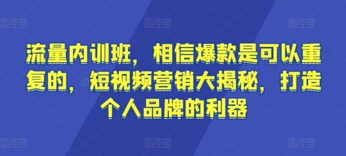 流量内训班，相信爆款是可以重复的，短视频营销大揭秘，打造个人品牌的利器-博库