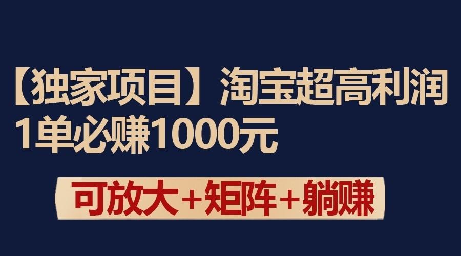 独家淘宝超高利润项目：1单必赚1000元，可放大可矩阵操作-博库