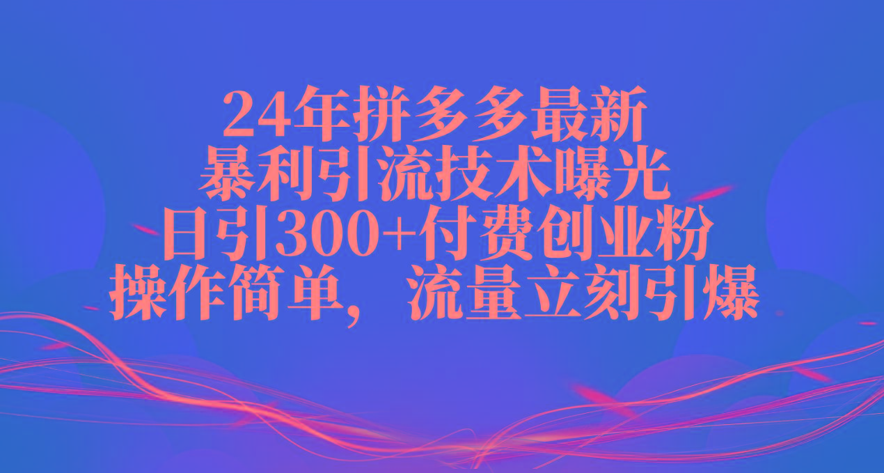 24年拼多多最新暴利引流技术曝光，日引300+付费创业粉，操作简单，流量…-博库